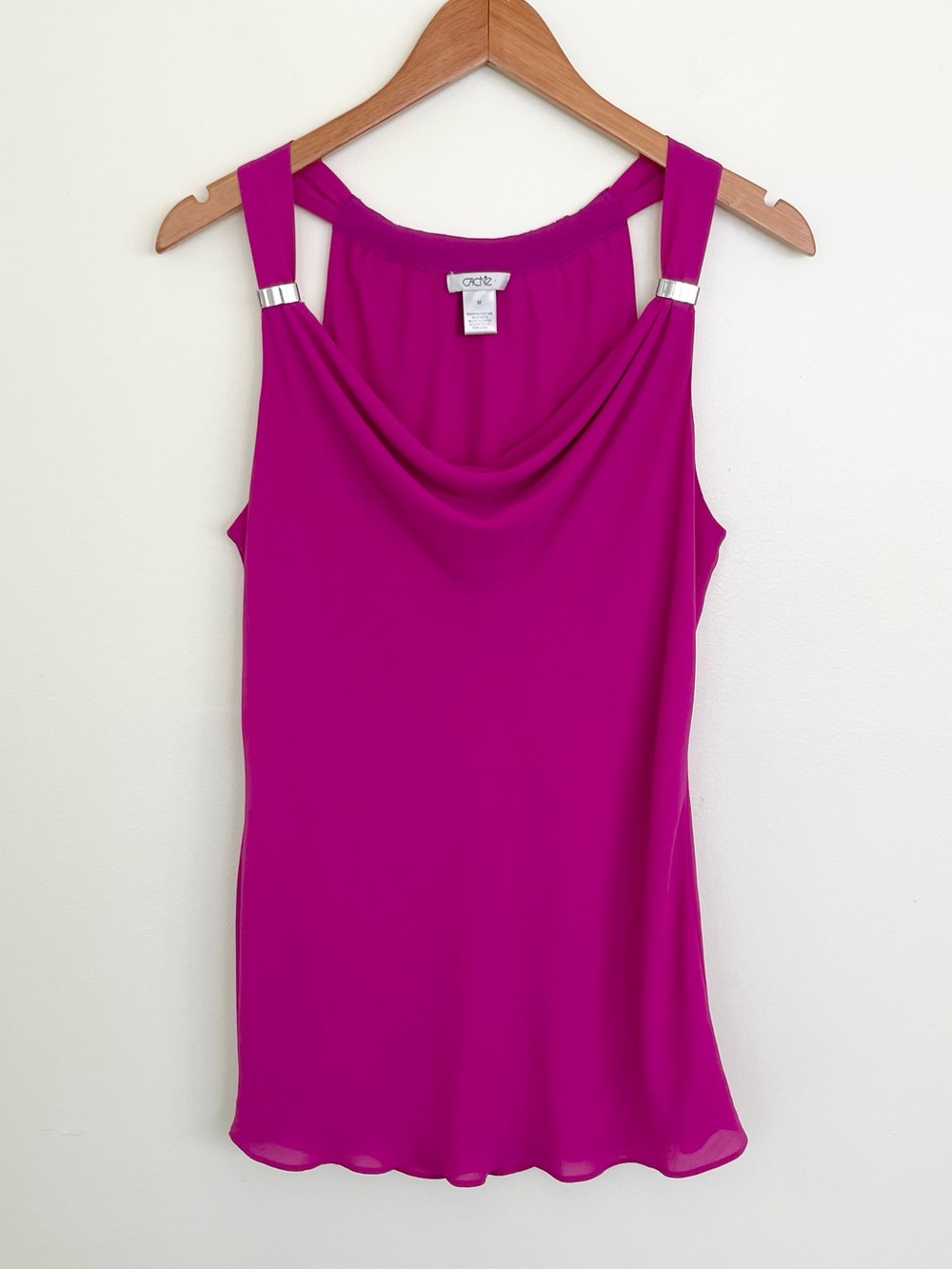 Cache Magenta Pink Cowl Neck Sleeveless Shell Top w Silver Hardware M Medium Y2K